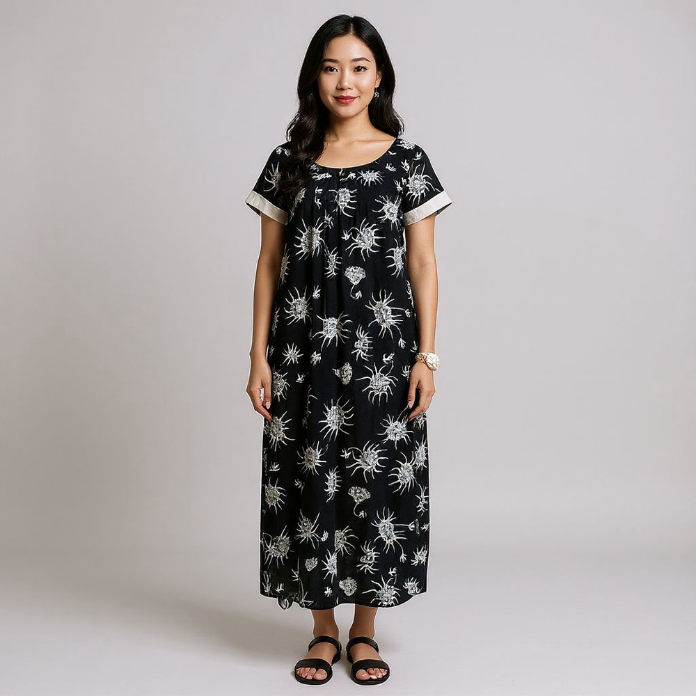 Sun Fashion of Hawaii Vintage Black White Patterned Maxi Dress - XS